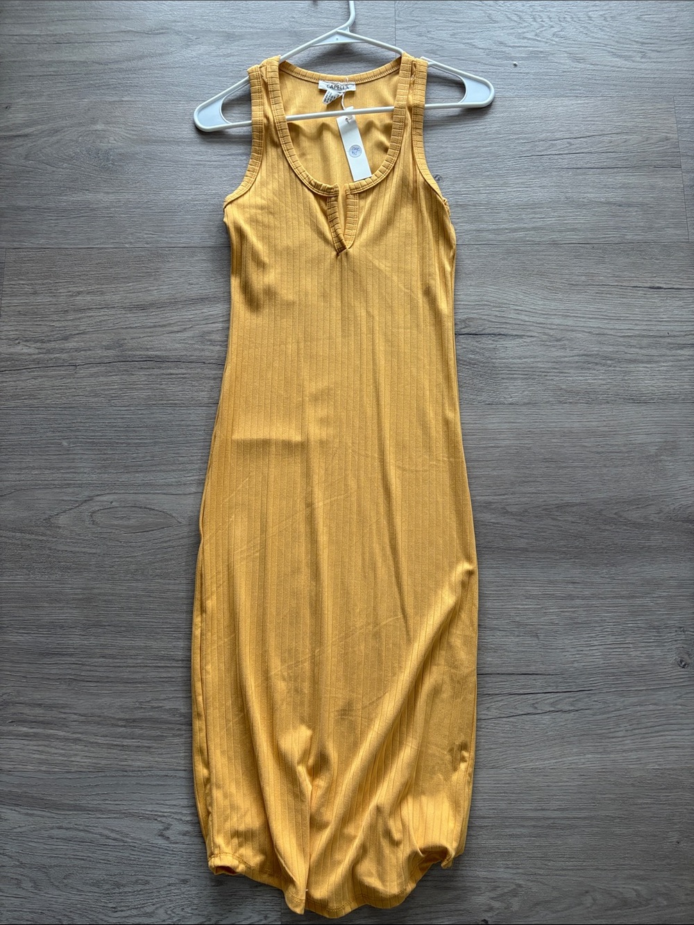 Ribbed Tank Midi Dress in Mustard Yellow